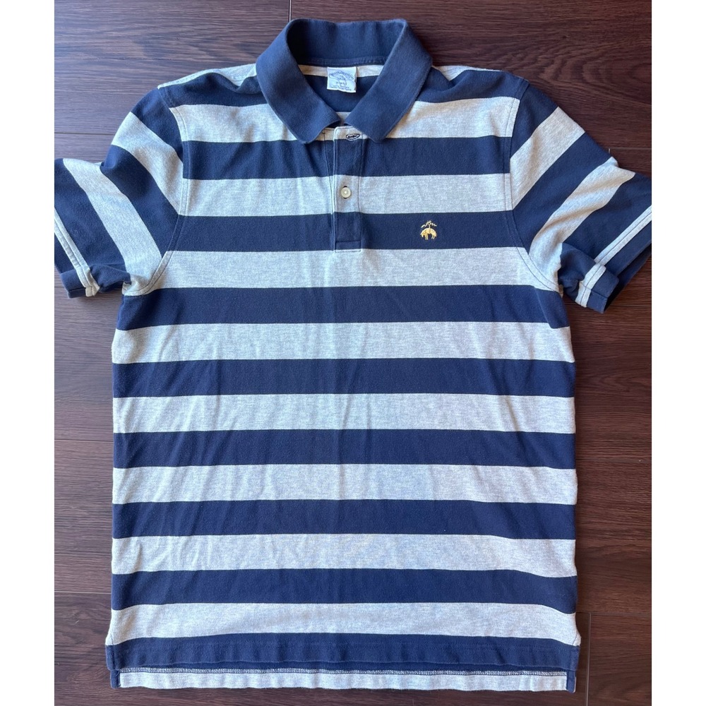 Brooks Brothers 1818 Slim Fit Polo Shirt Mens XL Navy Gray Striped Cotton Pique